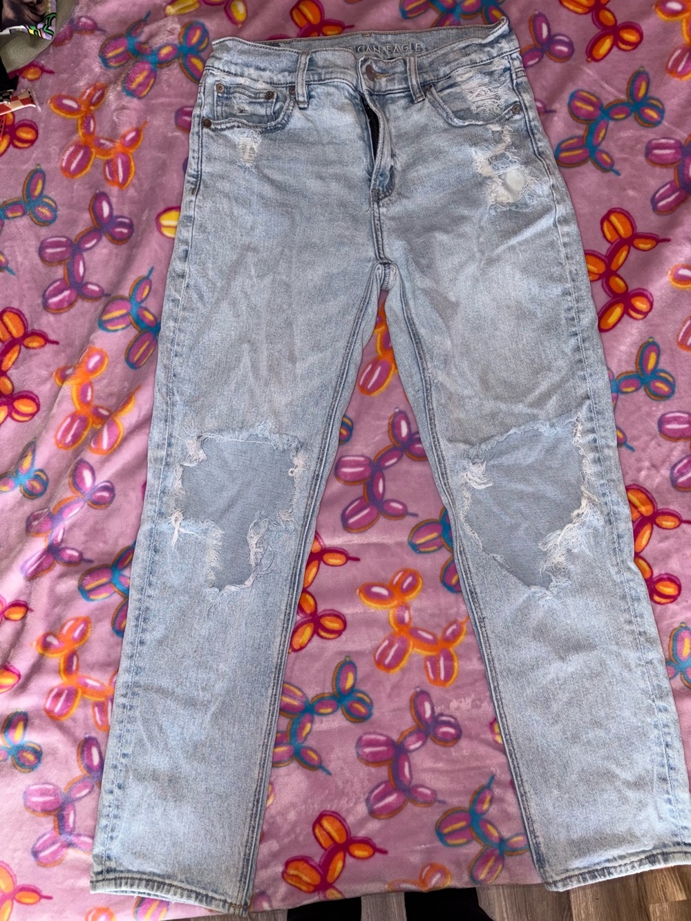 American Eagle Outfitters Light Blue Distressed Straight-Leg Jeans